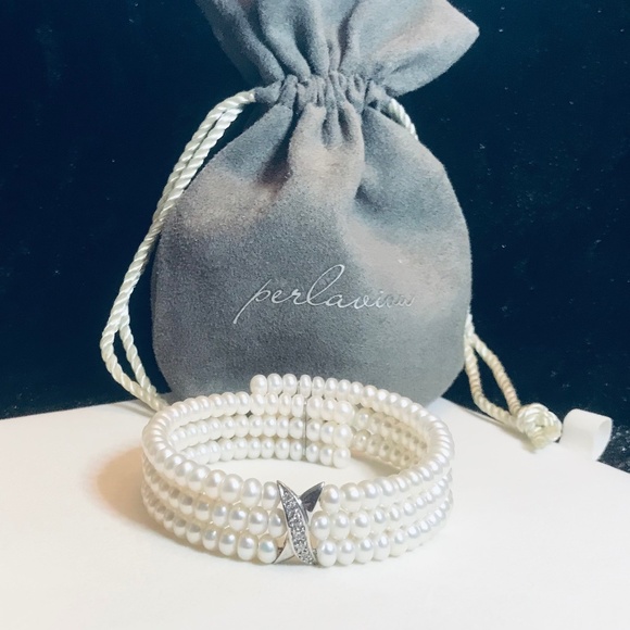 Perlaviva Freshwater Pearl 3-Row Coil X Bracelet - Picture 2 of 8